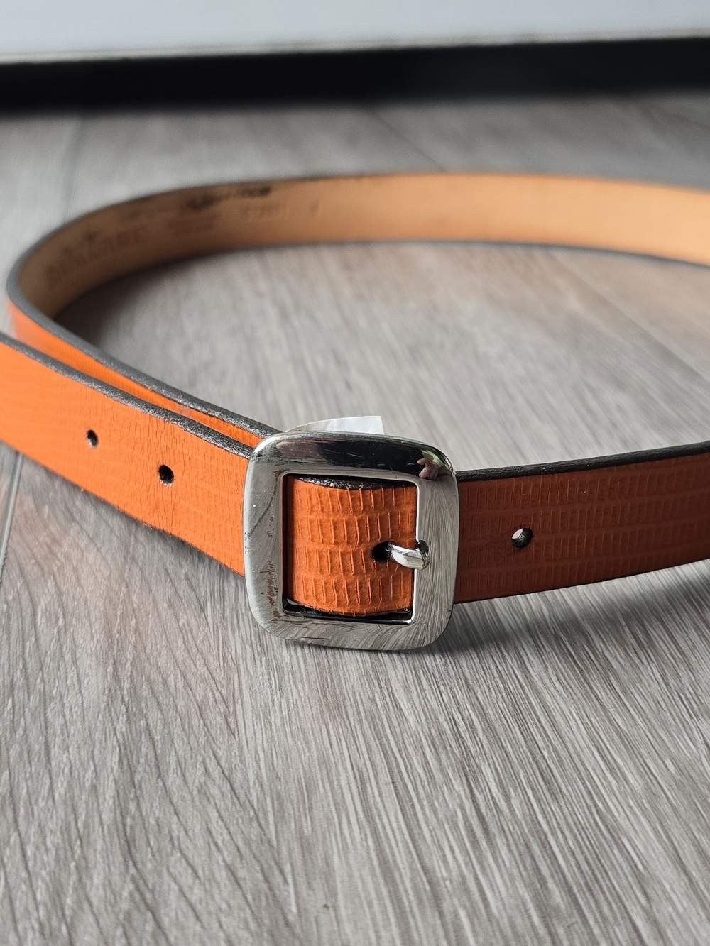 Banana Republic Orange Italian Leather Skinny Belt Silver Buckle Size S